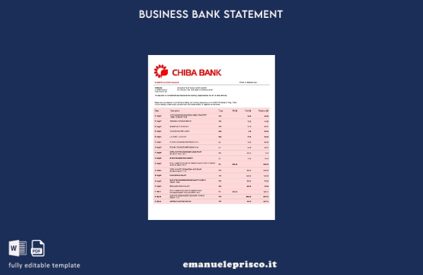 modello Word e PDF dell'estratto conto di controllo della società Chiba Bank in 